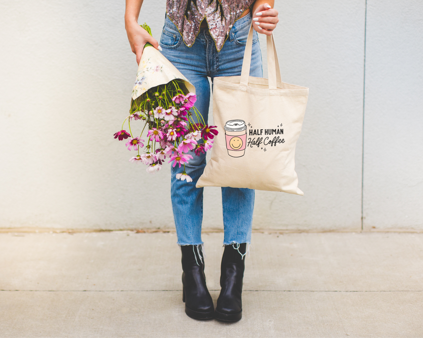 Half Human Half Coffee Tote Bag