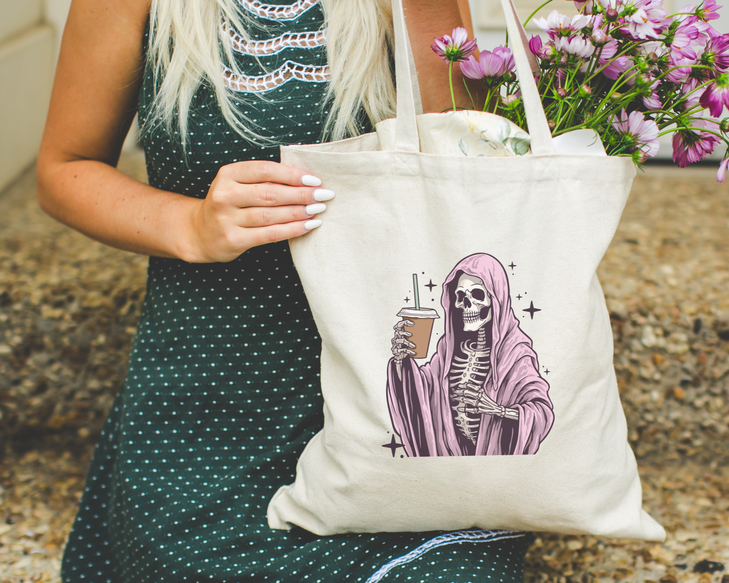 Iced Coffee Skeleton Tote Bag