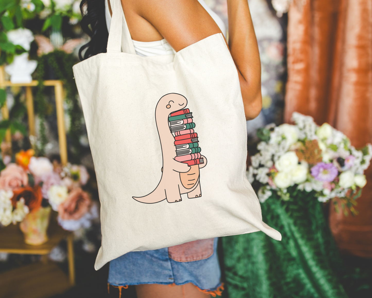 Bookish Dino Tote Bag
