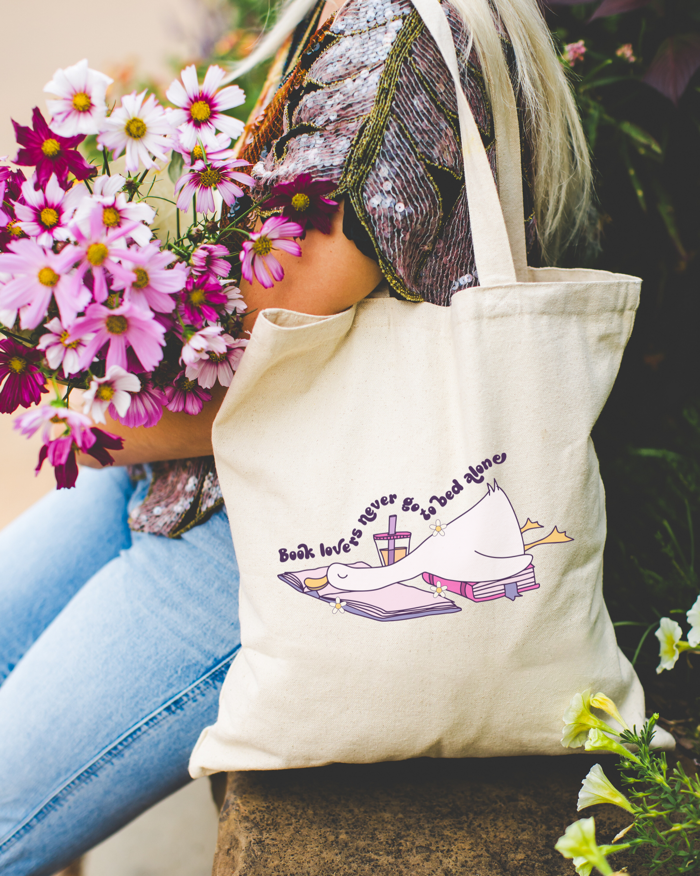 Book Lovers Never Go To Bed Alone Tote Bag