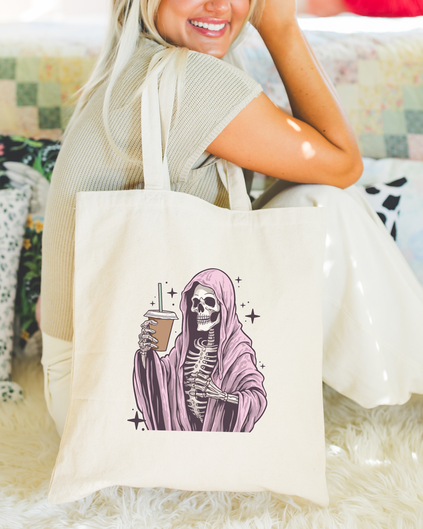 Iced Coffee Skeleton Tote Bag