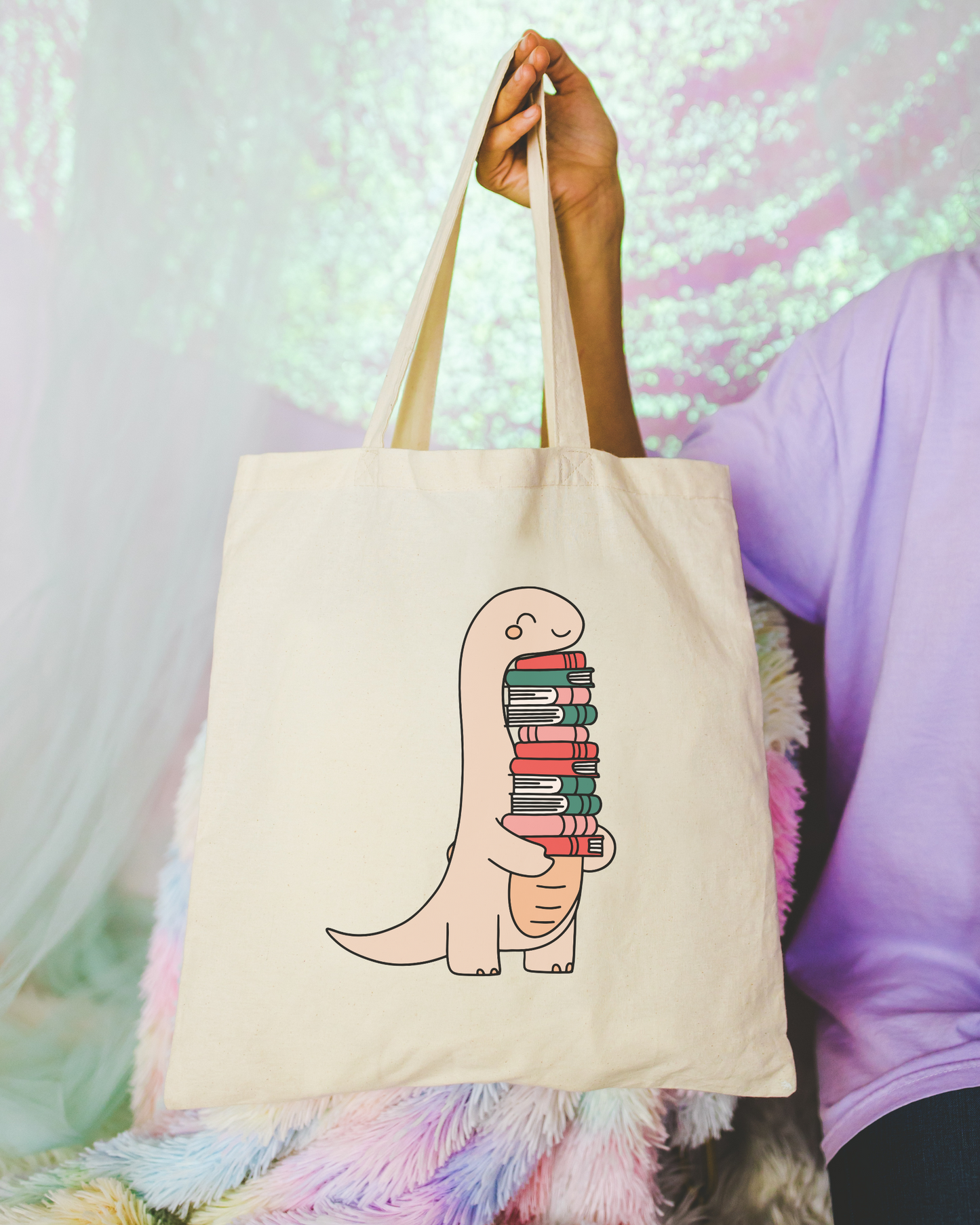 Bookish Dino Tote Bag