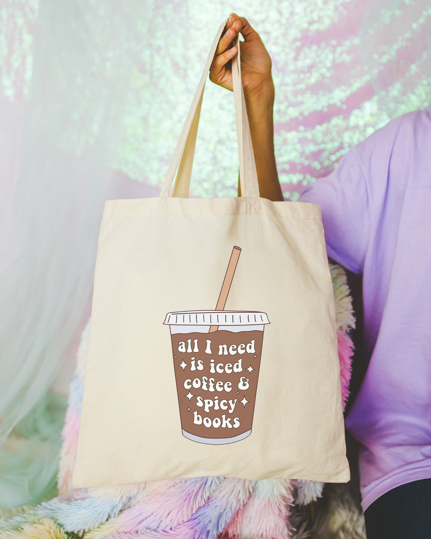 All I Need Is Iced Coffee and Spicy Books Tote Bag