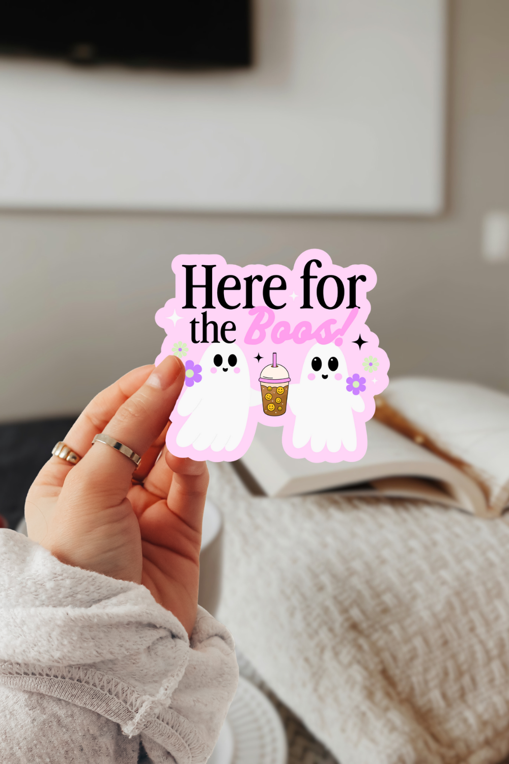 Here For The Boos Pink Sticker