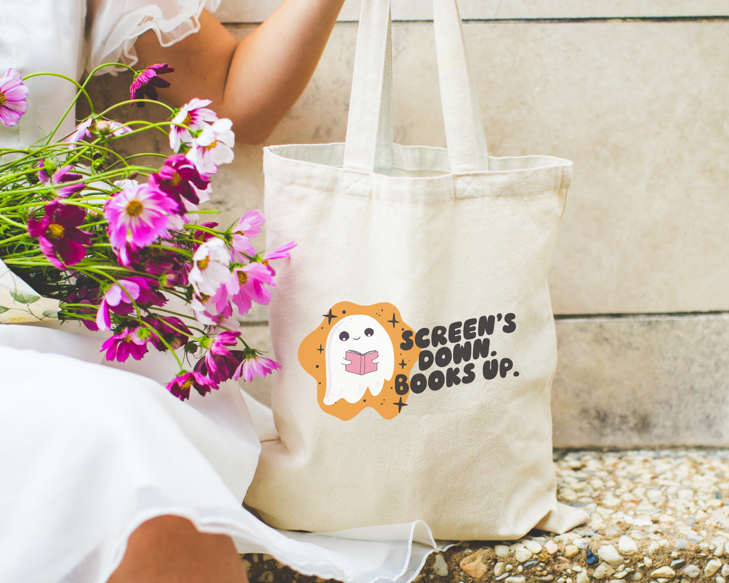 Screens Down Books Up Tote Bag