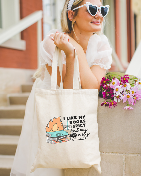I Like My Books Spicy and My Coffee Icy Tote Bag