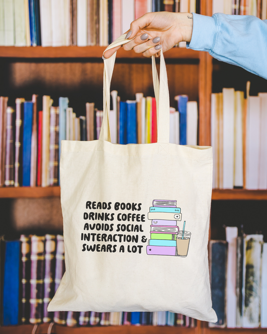 Reads Books, Drinks Coffee, and Swears A Lot Tote Bag