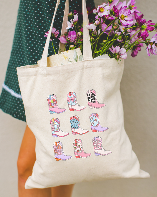Retro Cowgirl Boots Tote Bag