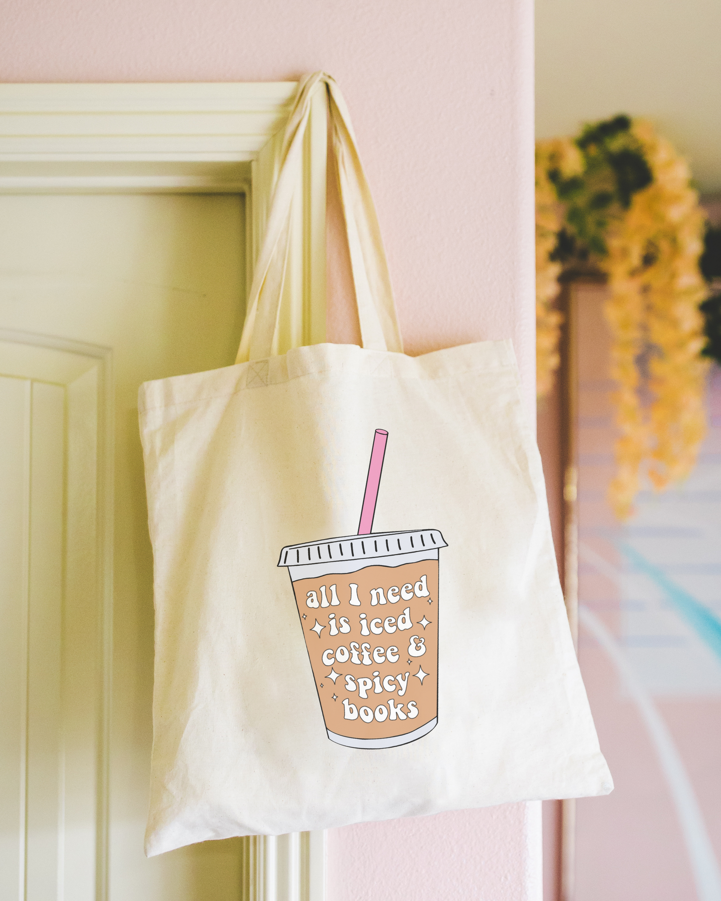 All I Need Is Iced Coffee and Spicy Books Tote Bag